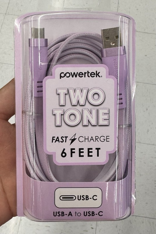 Powertek Two Tone Fast Charge 6ft USB-A to USB-C Sync & Charge Cable Purple