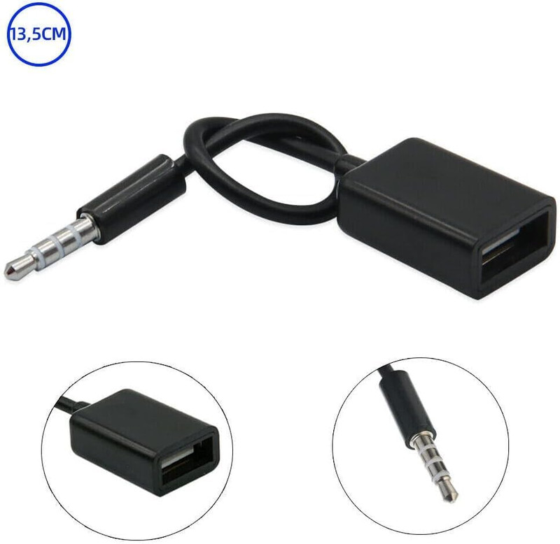 3.5Mm Male AUX Audio Plug to USB Female Adapter OTG Cable Black 15CM gallery