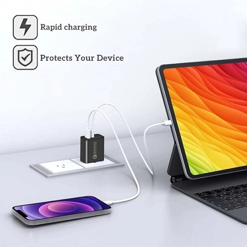 Fast USB+Type C Wall Charger Adapter For iPad Pro 12.9 iPhone 16 Pro Max 17 Plus gallery