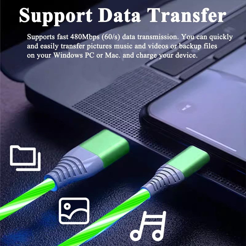 Light Up USB C Charging Cord 3A LED Light Up Type C Fast Charger Led USB-A to... gallery