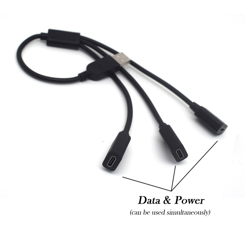 1x USB-A Male to USB-C Splitter Cable 1 in 3 Out for Transfer Data & Charging gallery