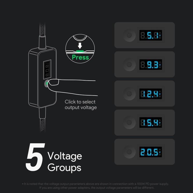 PD USB C to DC Fast Charging Cable with Adjustable Voltage Output 5V/9V/12V/1... gallery