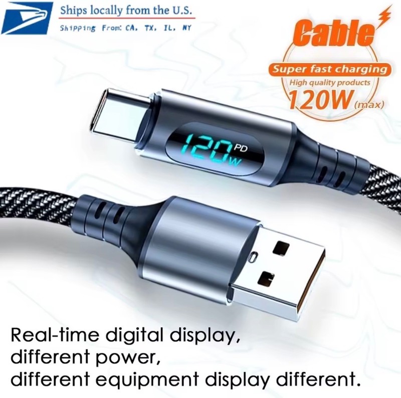 NEW 120W USB A to Type C Super Fast Charge Cable Nylon Data Cord