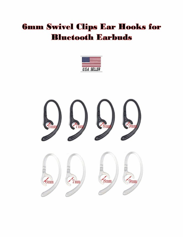 Bluetooth 360° Rotating Replacement Ear Hooks Black/Clear | 6/7/8/9mm | US Sell
