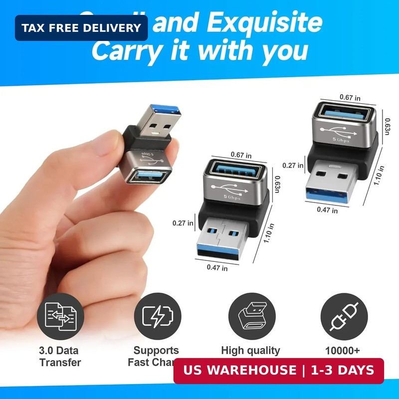 90 Degree USB 3.0 Adapter 2 Pack, (Up and Down) Right Angle USB Type-A Male to F gallery
