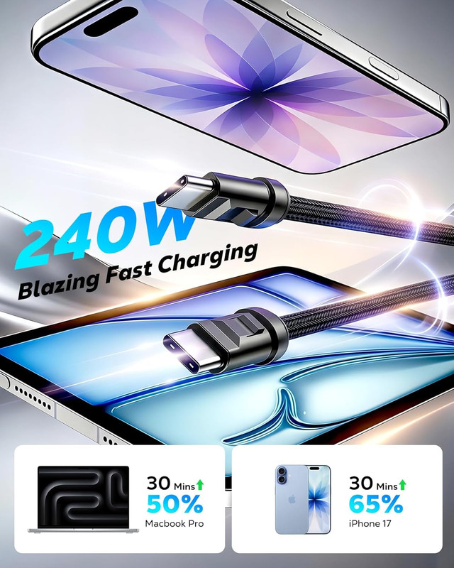 Phone Wrist Strap Charging Cable, USB-C to USB-C Cable with 240W Fast Charging, gallery