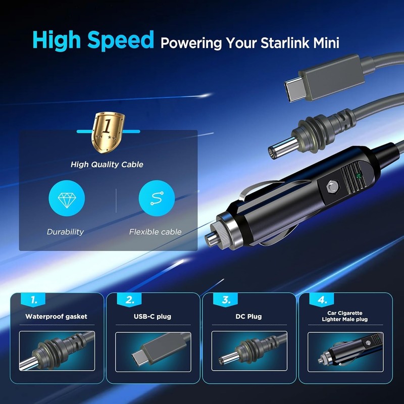 3 in 1 Starlink Mini Cable 10FT/ 3M, High-Speed USB C/Car Charger/DC to DC Re... gallery