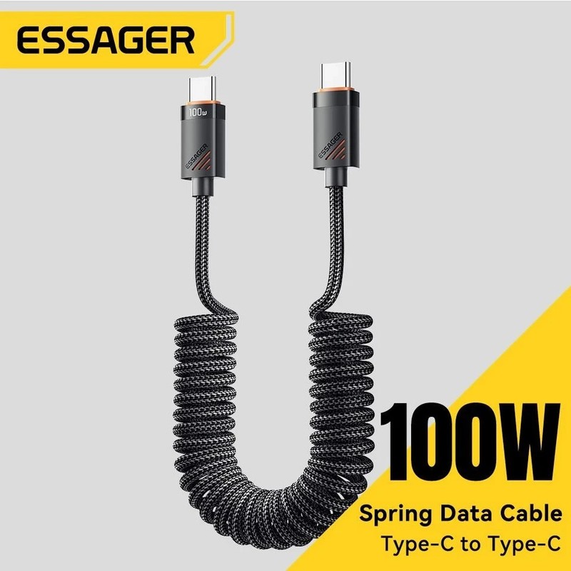 Spring Fast Charging Cable USB-C Quick Charge Durable Coiled Cord
