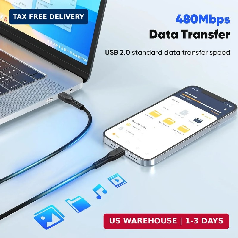USB C to USB C Cable 2ft 2 Pack, Short 60W Fast Charging & 480Mbps Data Transfer gallery