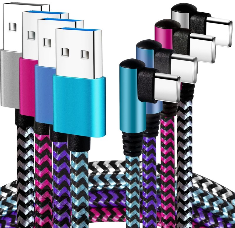 4 Pack 90 Degree 6ft USB C Angle Cord Fast Charging Type C Charger Cable Wire