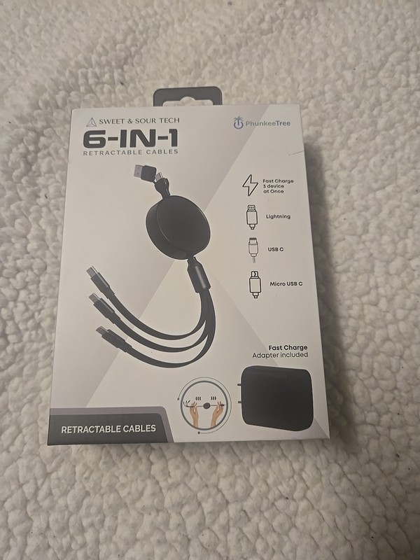 NEW Phunkee Tree 6-In-1 Retractable Cable SWEET SOUR TECH W/ FAST CHARGE ADAPTER