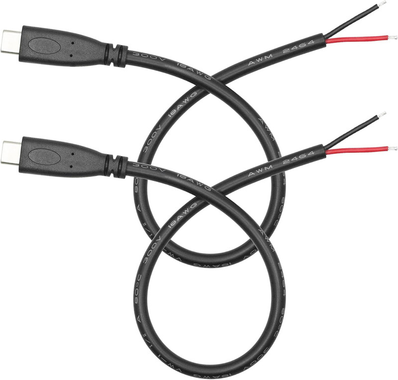 USB C to 2 Pin Bare Wire Open End Power Cord 1FT,USB Pigtail Cable 18AWG 6A |
