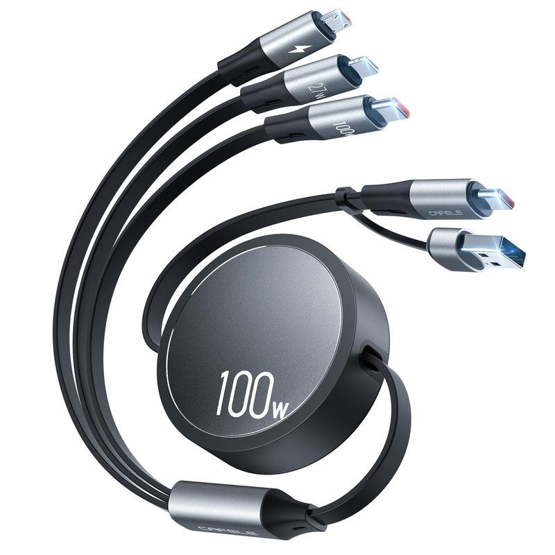 CAFELE 100W Multi Charging Cable, 6-in-1 Retractable USB C/A Cable, 5A Fast C…
