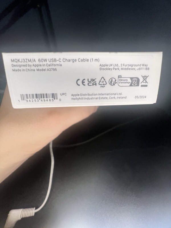 Apple USB-C 60W Charge Cable (1m) A2795 MQKJ3ZM/A – Genuine OEM – New Sealed gallery