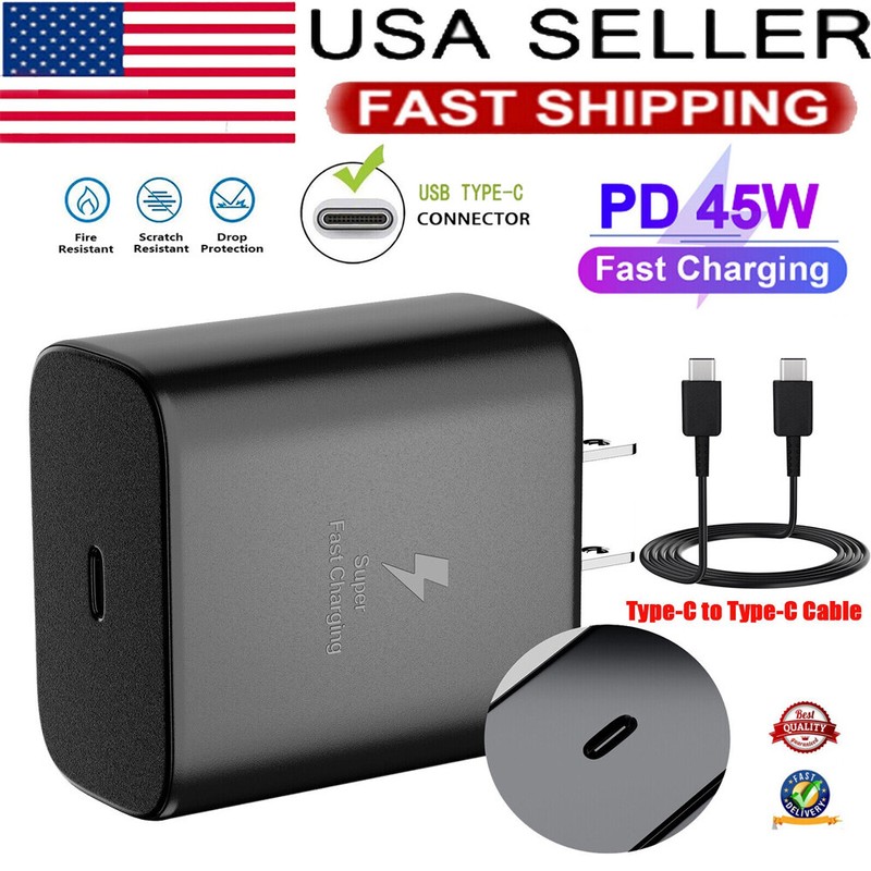 45W PD Fast Charger Wall Adapter Phone Type C Cable For Samsung Galaxy S23 S22 +