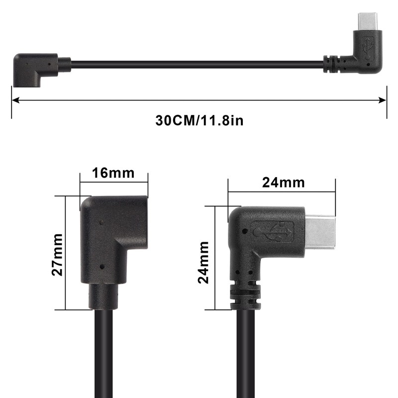 USB C Extension Cable, Right Angle Male to Female, 0.3m, Black, Supports PD60... gallery