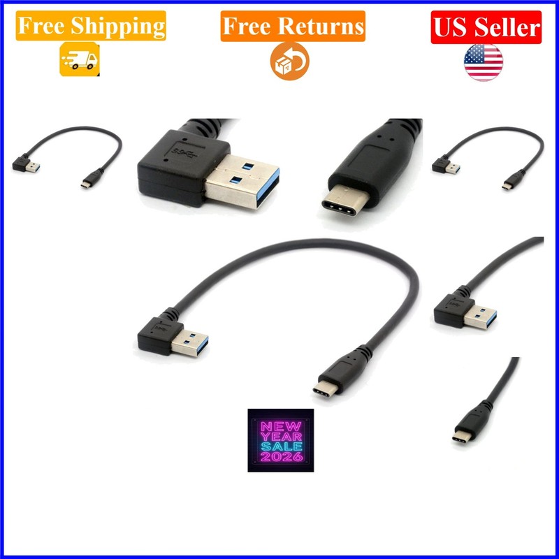 30cm USB C to USB 3.0 Right Angle Cable, Fast Sync & Charge, Black