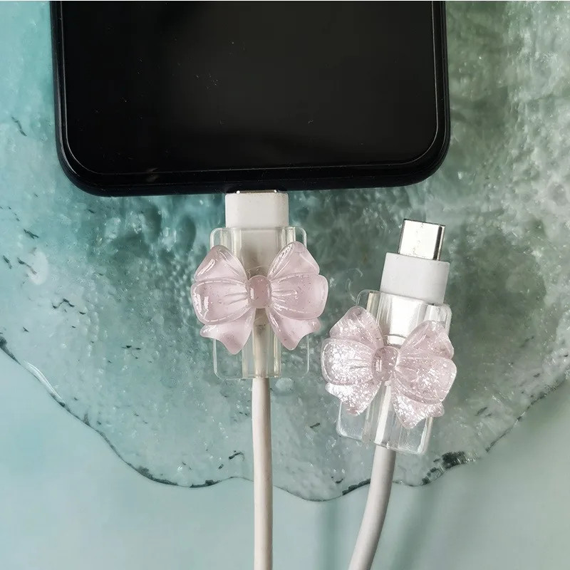 2pcs Silicone Charging Cable Protector with Bow Pink Adorable gallery