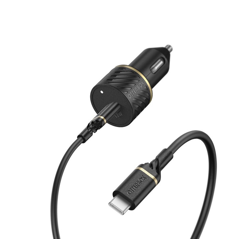 OtterBox Fast Charge Car Charging Kit 18W & USB-C to USB-C 1M Cable – Black