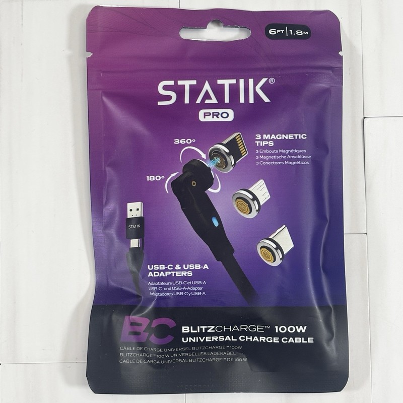 New STATIK PRO Magnetic Charger Cable 6ft Micro USB -C -A Adapter Lighting Cord