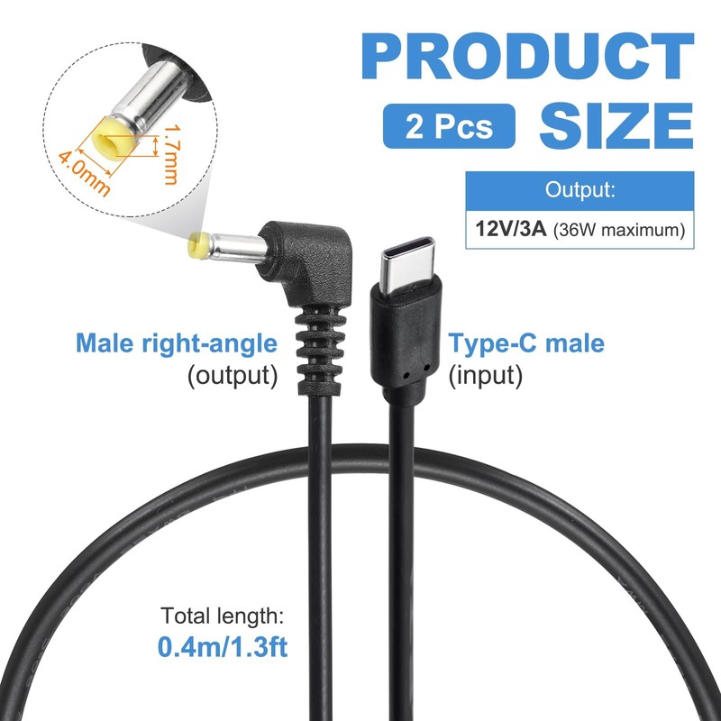 USB to DC Power Cable 12V 3A 36W 4.0x1.7mm 1.3ft USB to DC Barrel PD Trigger ... gallery
