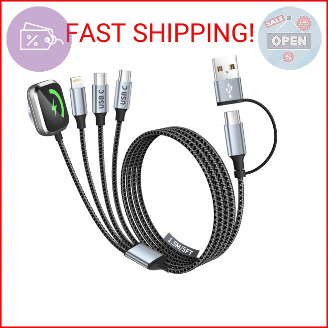 Travel Vacation Essentials 4 in 2 Dual Type C Multi Charging Cable for Apple Wat