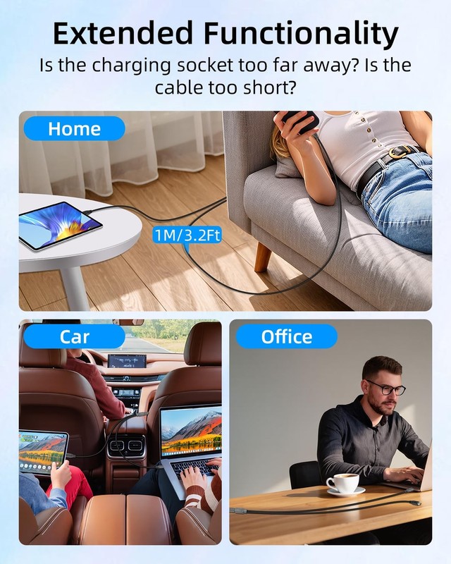 USB C Splitter Charging Cable, USB Type C 1 Female to 2 Male Y Splitter Exten... gallery