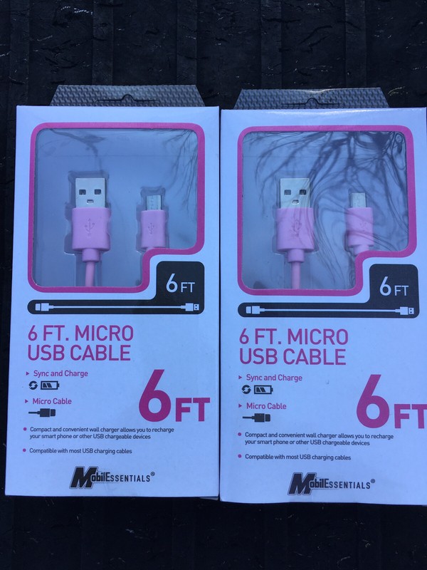 Mobil Essentials Pink 6 Ft Micro USB Cord Charging Sync Android Devices X 2