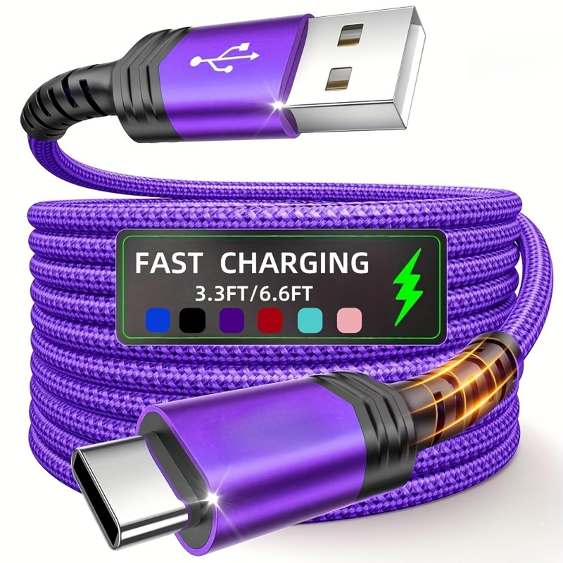 USB C Cable Fast Charging 3.3Ft/6.6Ft Nylon Braided, Type C Charger Cord Data Sy