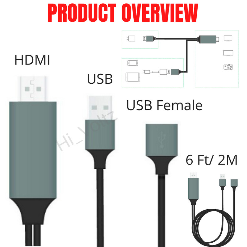 1080 3Ft HDMI USB AV Mirroring CablePhone to TV HDTV Adapter For iPhone Android gallery