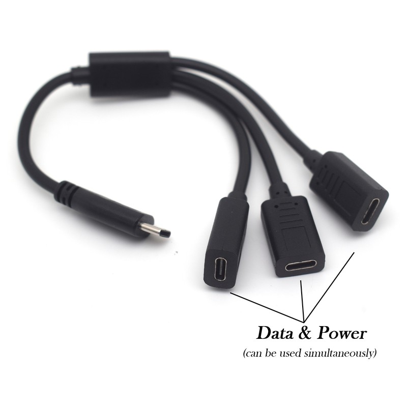 2pcs USB-C to 3-Way USB-C OTG Splitter Cable for Data Transfer & Charging 20cm gallery