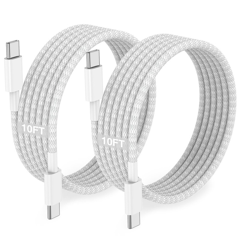 10ft 60W Long USB C to C Fast Charger Cable Type C Charging Cord Supply Wire