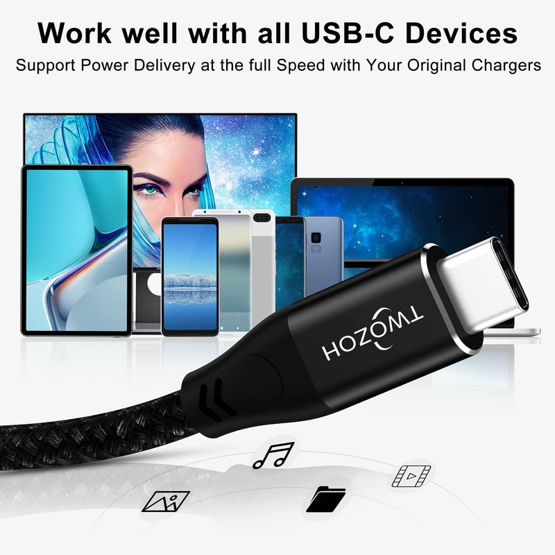 2 PCS USB C To C 3.2 Gen 2 Cable 20Gbps 100W 4K Monitor Cord 10FT Black gallery