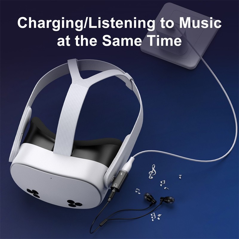 For Meta Quest 3S VR 2 IN 1 Audio Adapter 3.5mm T-Charging Headset Converter New gallery