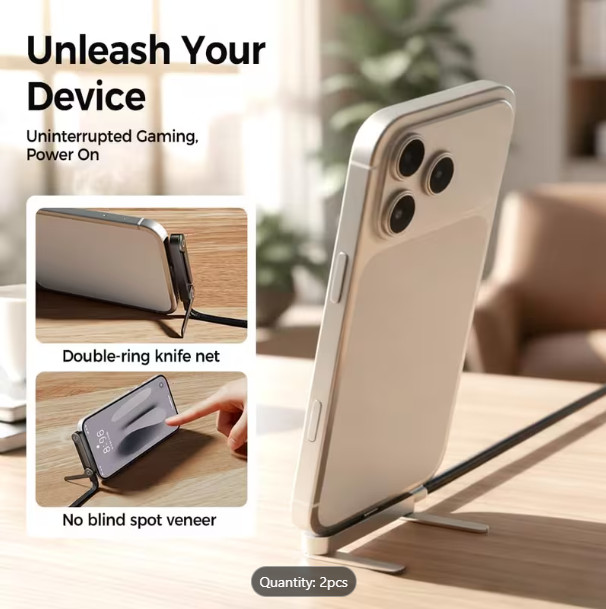 2PCS 240W USB-C Fast Charging Data Cable with Built-in Phone Holder – 2-in-1 Mul gallery