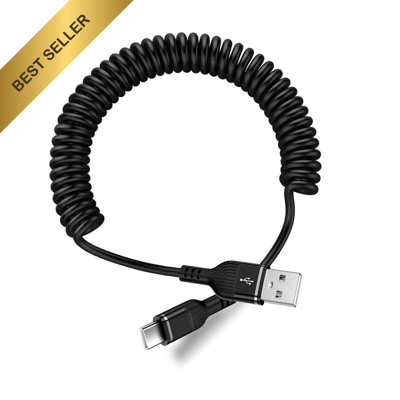 3FT Black Coiled USB A to C Car Charger Cable iPhone 17 16 15 Pro Max CarPlay
