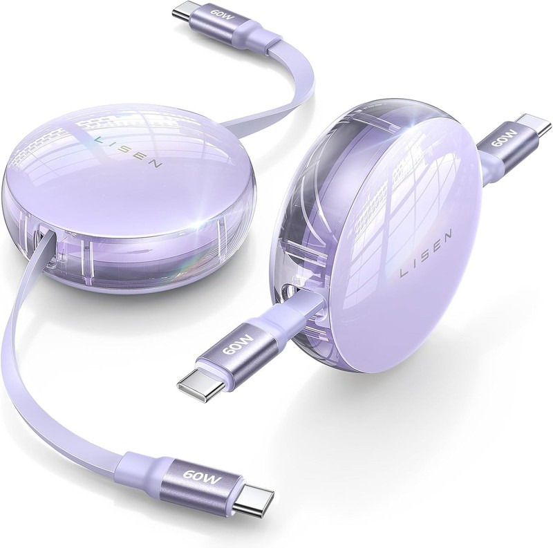LISEN Retractable USB C Cable 2 Pack 60W/3A Fast Charge Stretch Cables – PURPLE