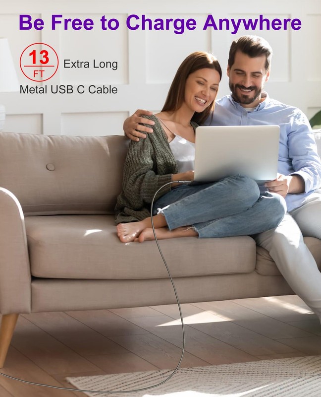 13ft Chew Proof Metal USB-C Cable - Extra Long USB-A to USB-C Charger Cord, I... gallery