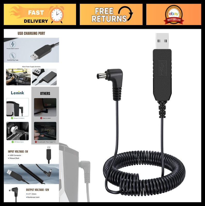 Replacement Power Cord USB Charger for Cobra Radar Detectors – 2.5m/8.2ft Cable