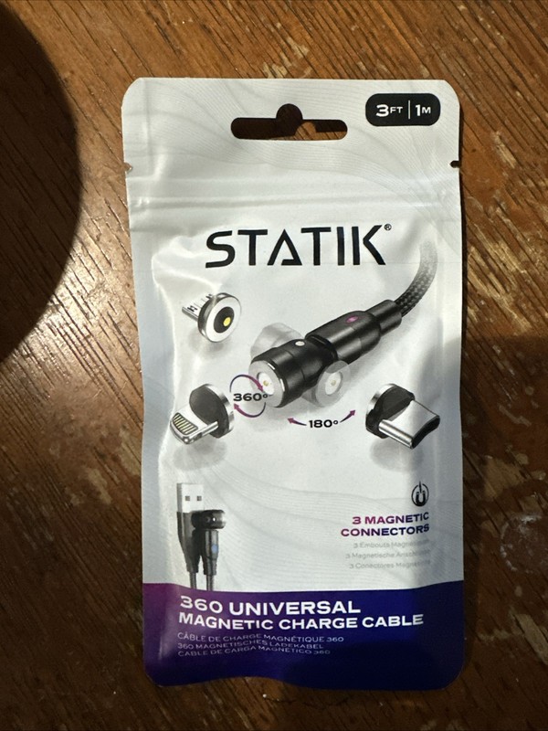 Statik 360 Universal Magnetic Charging Cable, 3ft, 3 Connectors, Free Shipping