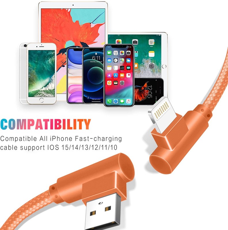 10FT 90 Degree USB Lightning Cable, 3 Pack, MFi Certified for iPhone Charging gallery