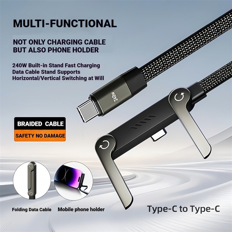 2in1 240W Fast Charging Cord For iPhone 17 With Phone Stand Invisible Holder USA gallery