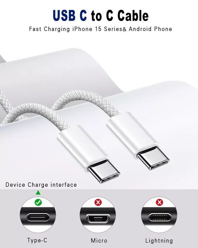 NEW Braided C-TYPE-C (WHITE) Charging Data SYNC Charger Cable Cord 1 pc gallery