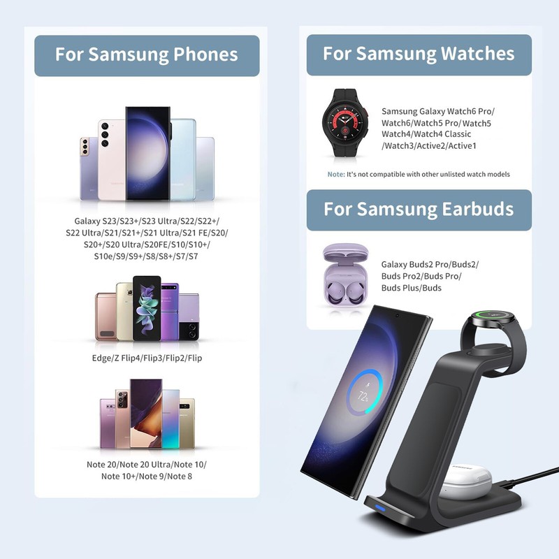 3in1 Fast Wireless Charger Dock Station For Samsung Galaxy S25 S24 Note9 Watch 7 gallery