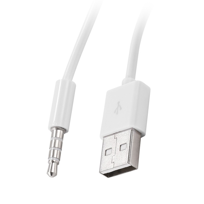 3.5mm Plug Audio AUX to USB 2.0 Plug Adapter Charging Cable 1M White I3B56468