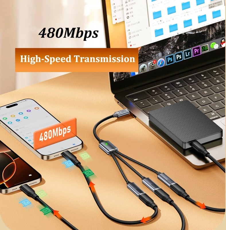 USB Splitter 1 in 3 Out, with USB C Adapter, USB 1 Male to 3 Female Extender ... gallery
