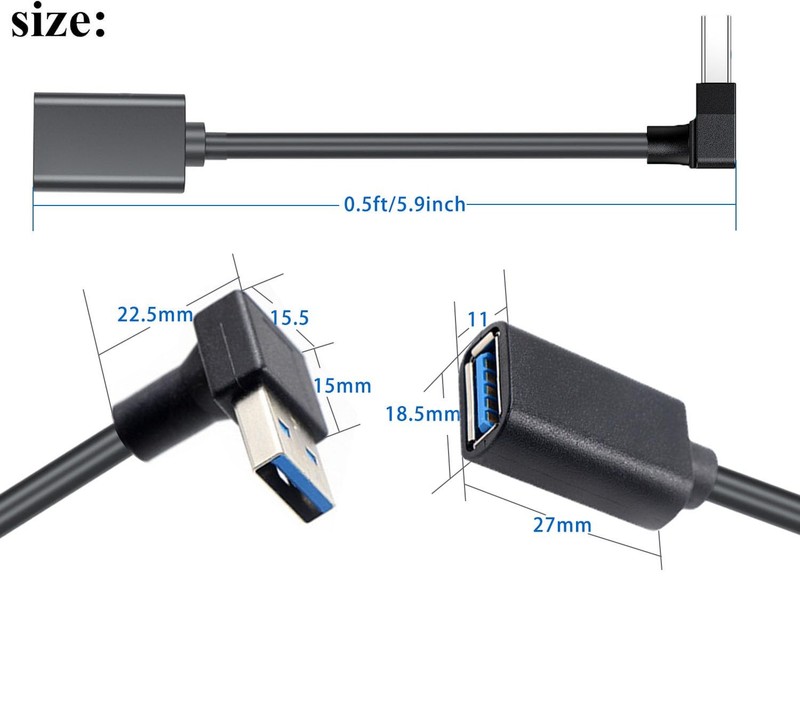 0.5 FT 90 Degree USB 3.0 Extension Cable Right Angle Male To Female Up gallery
