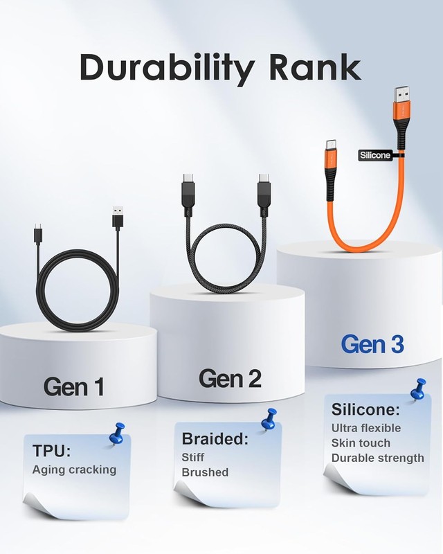 Short USB A to USB C Cable 6 inch, Soft Silicone 60W Fast Charging Cord Type-C C gallery