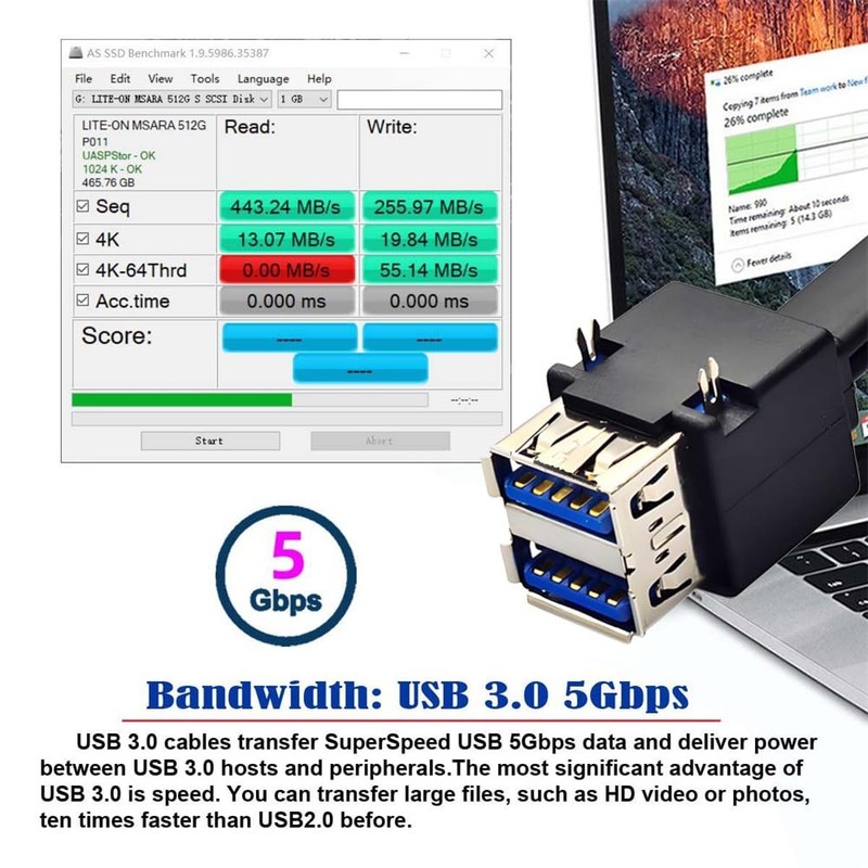 Dual Port USB 3.0 Female TypeA to 20Pin 19Pin Motherboard Header Cable gallery