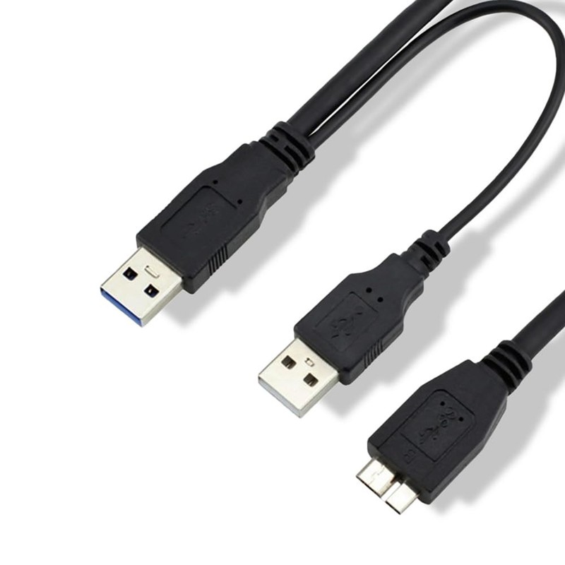 20 In USB 3.0 Dual Power Y Splitter TypeA To MicroB High Speed Data Cable